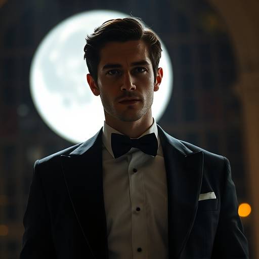 Gaspard Ulliel dans le rôle d'Anton Mogart dans la série Moon Knight, portant un costume élégant.